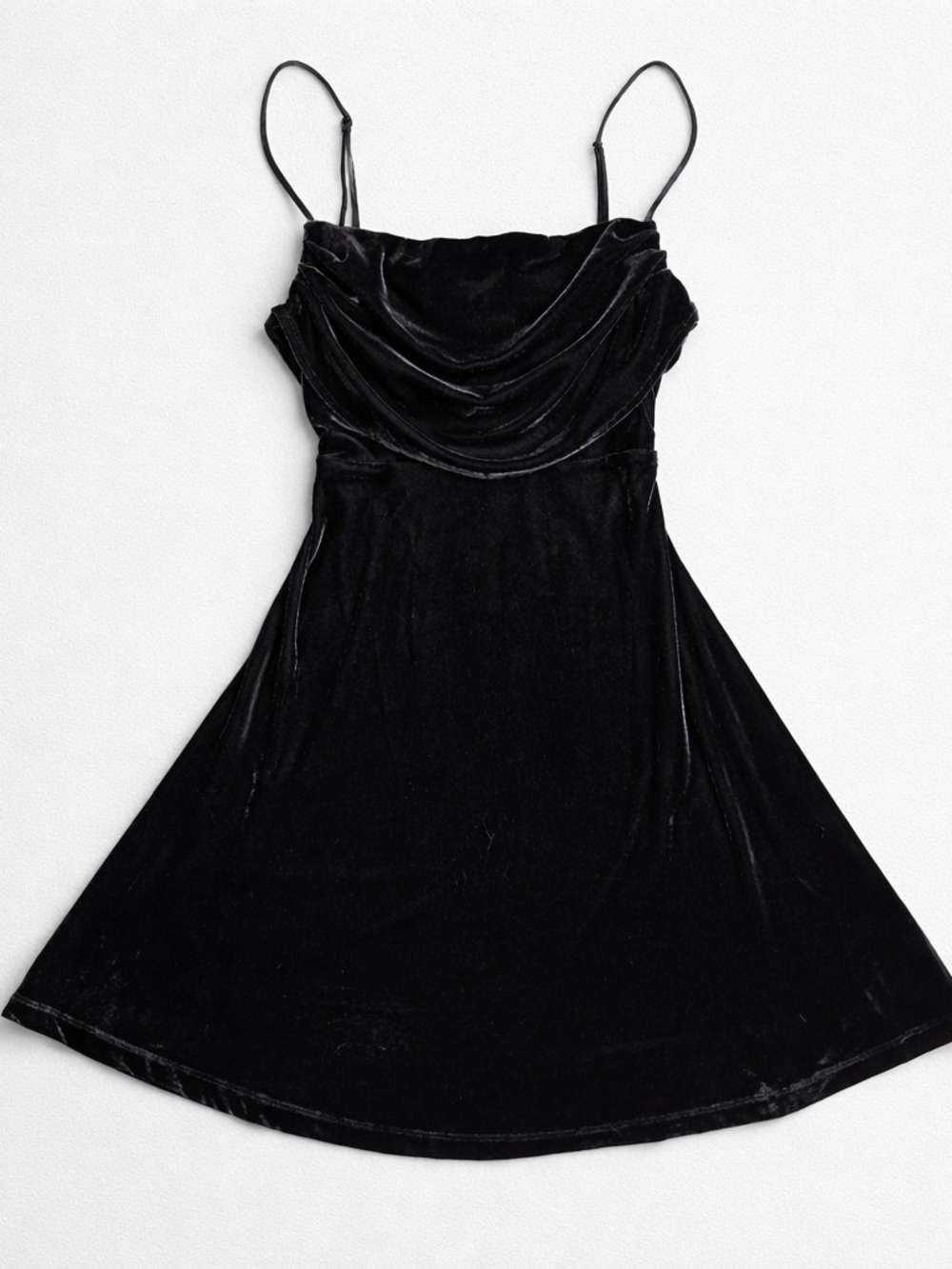 Urban Outfitters Black Velvet Cowl Neck Mini Dress XS Spaghetti Strap - Picture 2 of 10